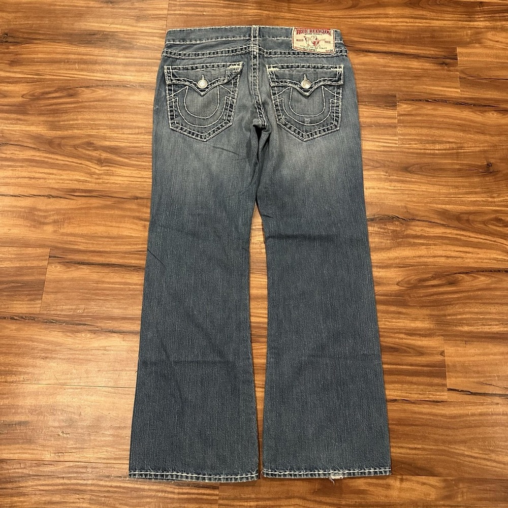 True Religion Billy Super T Jeans Mens 36x32 Blue Bootcut Distressed Made USA